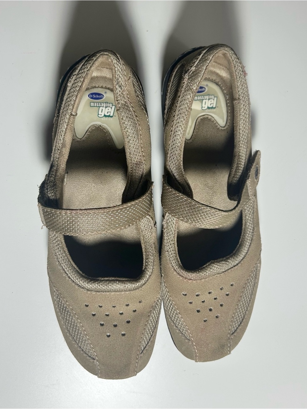 Dr. Scholl's Women’s Massaging Gel Mary Jane Suede Straps Size 7.5 Tan Comfort
